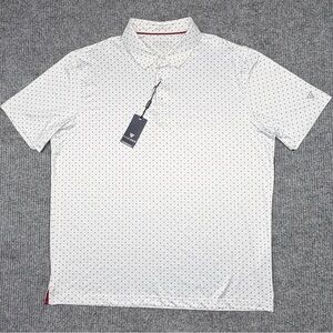NWT Maelreg Performance Wicking Golf Polo White Geo UPF 30+ Stretch Men’s Size L